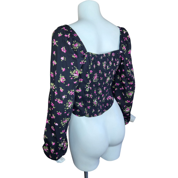 Vero Moda Womens Medium VMANNA Long Sleeve Crop Top Black Pink Floral Smock NWT - Picture 6 of 16